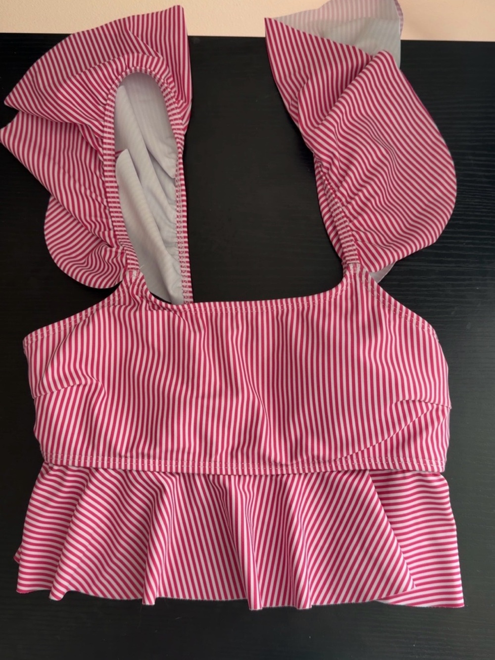 Pink and White Striped Ruffle Crop Top